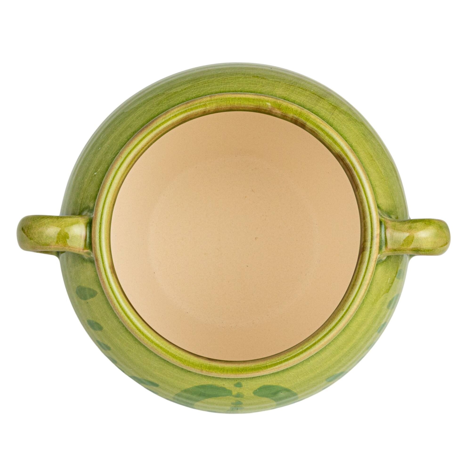 Hello Honey® 10.75" Green Hand-Painted Terra Cotta Urn with Reactive Glaze